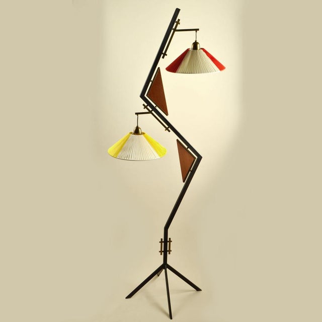 Mid-Century Modern Italian Floor Lamp with Red and Yellow Shades, 1950s For Sale - Image 3 of 13