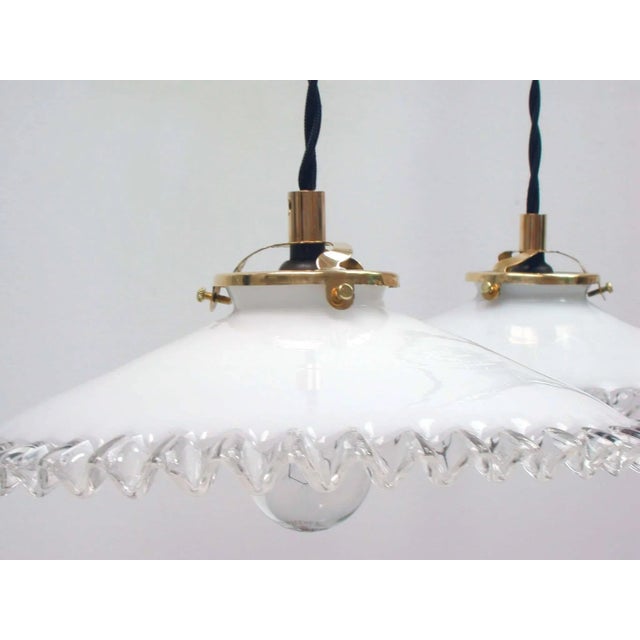 Mid-Century French Opaline Glass Pendant Lamps, 1950s, Set of 2 For Sale - Image 4 of 8