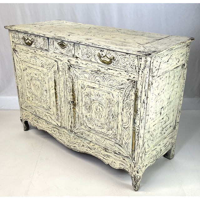 Period French Provincial Louis XV White Washed Credenza or Sideboard For Sale - Image 15 of 18