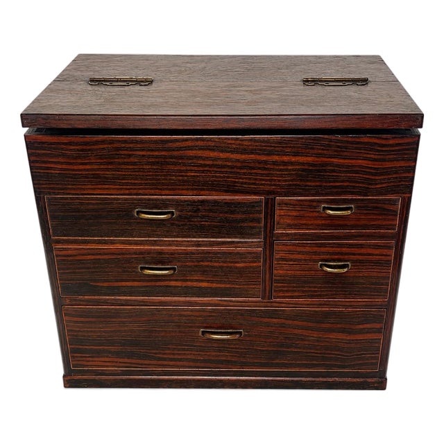 Mid 20th Century Japanese Kurogaki Black Persimmon Haribako Sewing Chest For Sale