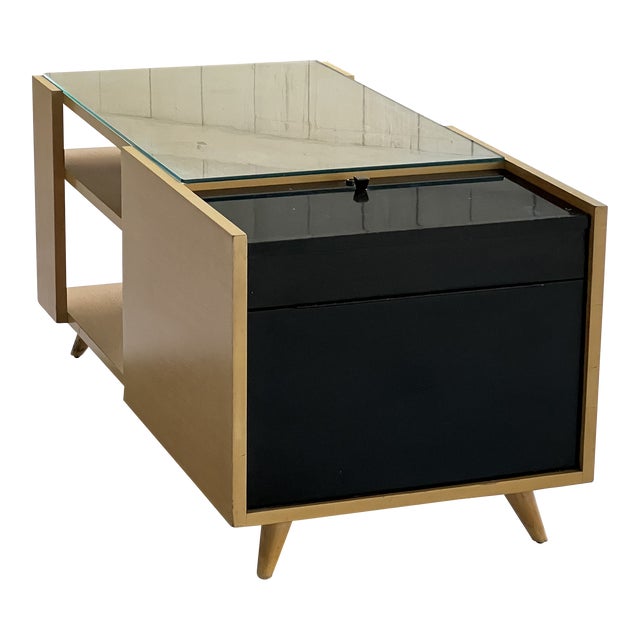 Mid Century Modern Light Wood Black Accent Coffee Table Bar Cart Chairish