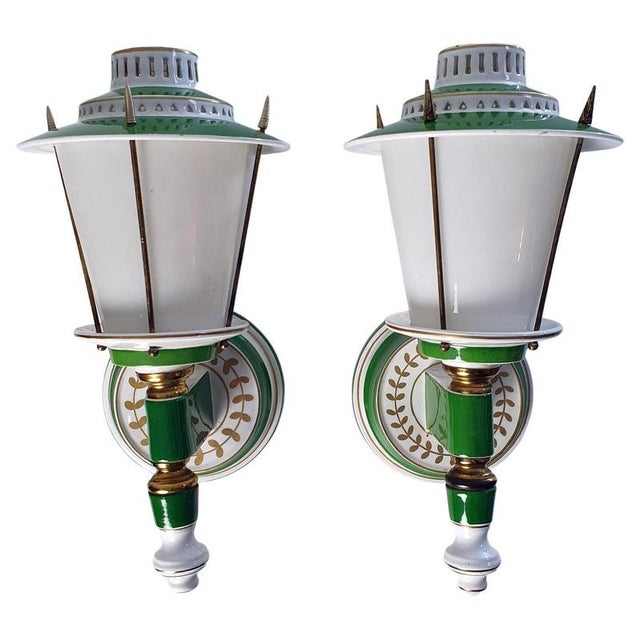 Mid-Century Wall Sconces in Porcelain and Brass, France, 1970s, Set of 2 For Sale - Image 12 of 12
