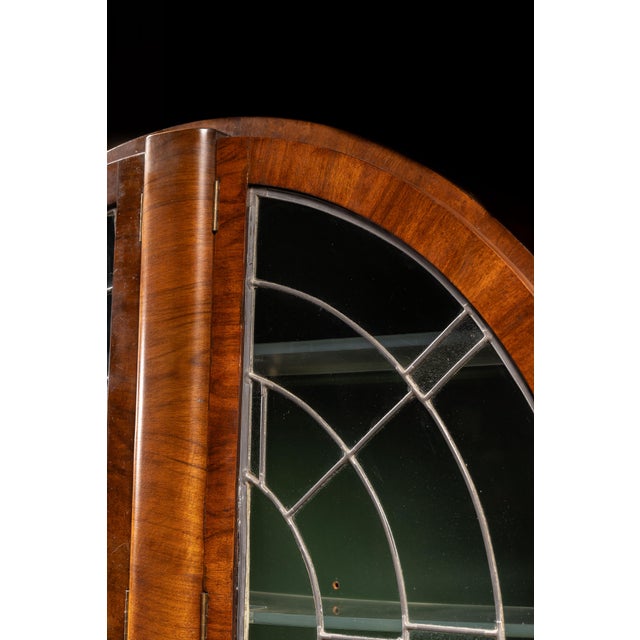 Brown 1930s Circular Art Deco Liquor Cabinet With Leaded Glass Doors For Sale - Image 8 of 18
