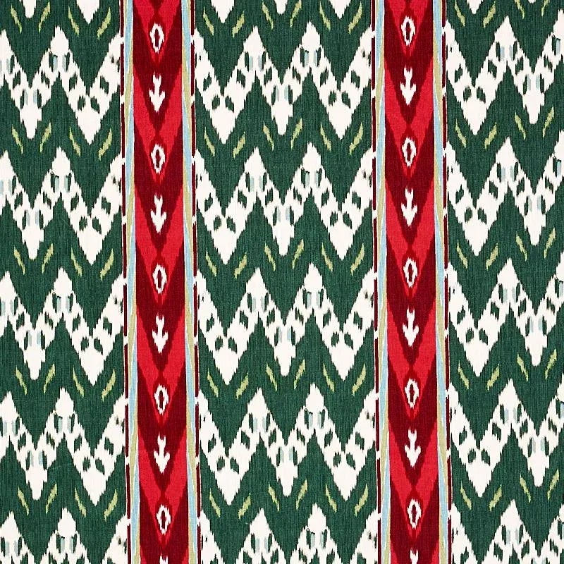 Sample- Schumacher Samar Ikat Velvet Fabric in Green | Chairish