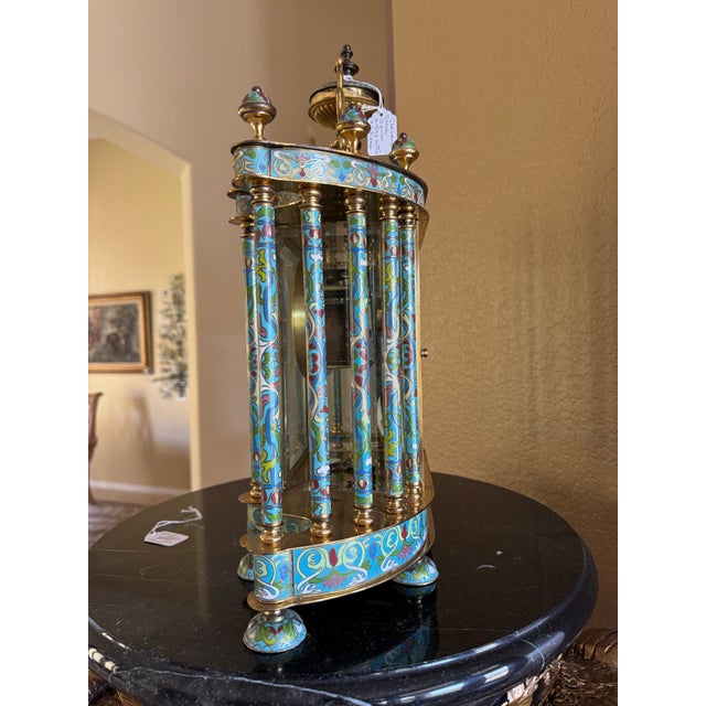 1970s Stunning Vintage Cloisonné Champleve’ Enamel Colonnade Mantel Clock For Sale - Image 5 of 12
