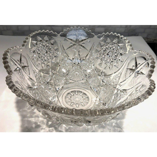Antique McKee Yutec Clear Eapg Flared Glass Punch Bowl Starburst For Sale - Image 4 of 6