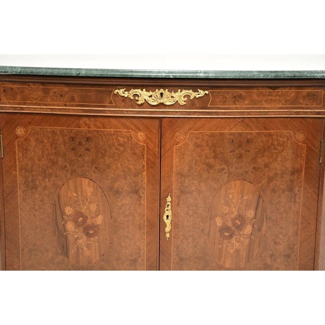 Antique French Burr Walnut and Marble Top Cabinet, 1930s For Sale - Image 10 of 13