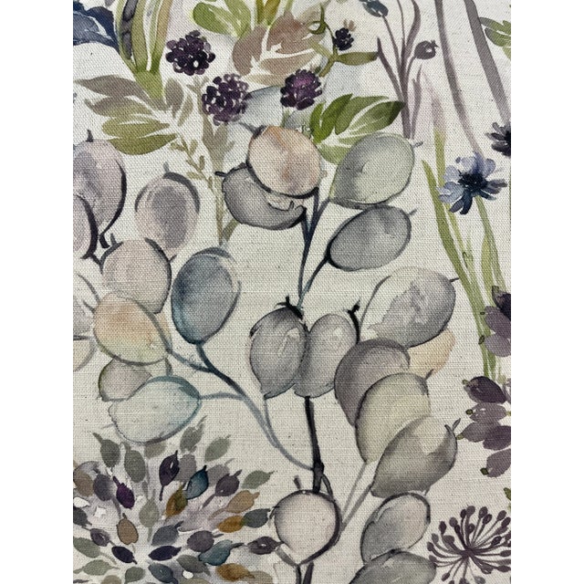 Textile 20" Square Decorative Throw Pillow Decorated With a Muted Purple & Tan Water Color Look Floral Pattern - Made in the U K For Sale - Image 7 of 12