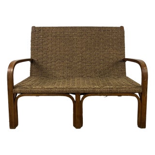 Curved Wood and Woven Rope Sofa Bench by Augusto Romano, 1940s For Sale