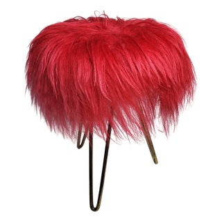 Mid-Century Modern Flokati Stool with Hairpin Legs, 1950s For Sale