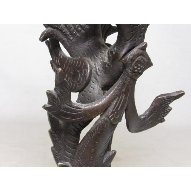 Pair of Antique Thai Bronze Kinnaris Figurines For Sale - Image 14 of 18
