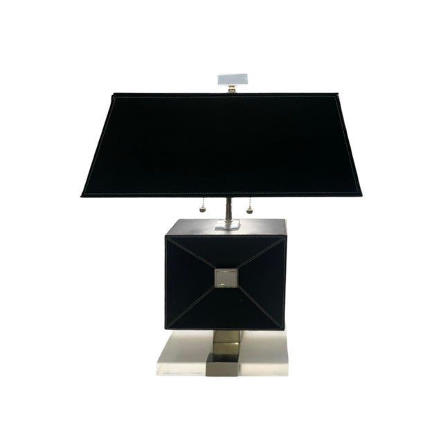 Late 20th Century Late 20th Century Pair of Table Lamps Leather Envelope Design With Acrylic Base Modern Style Vintage Decor - Pair For Sale - Image 5 of 8