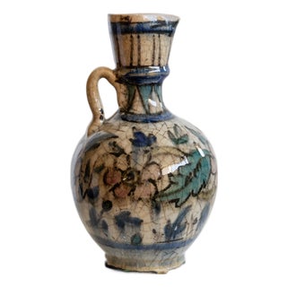 Small Hand-Painted Ceramic Vase with Floral Pattern and Handle, 18th Century For Sale