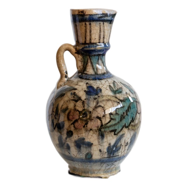 Small Hand-Painted Ceramic Vase with Floral Pattern and Handle, 18th Century For Sale