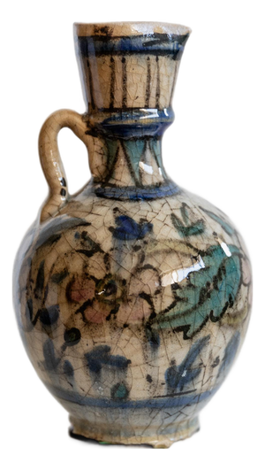 Small Hand-Painted Ceramic Vase with Floral Pattern and Handle, 18th Century