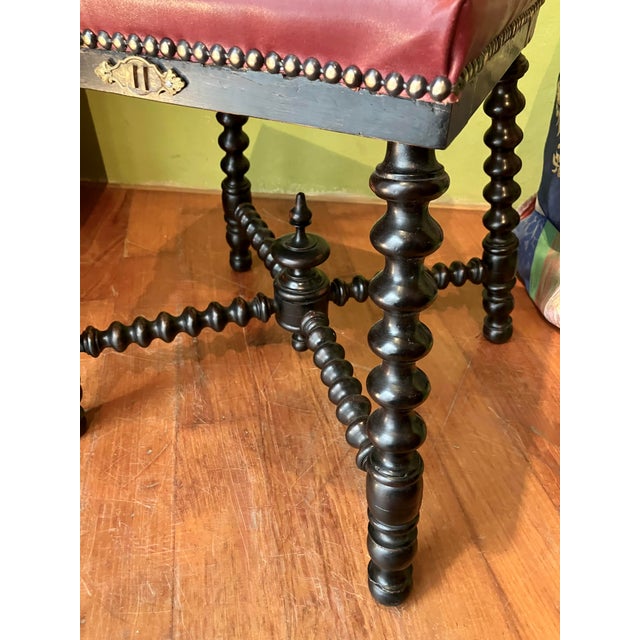 Antique Ebonized Twisted Legs Stools with Burgundy Studded Leather Seats, 1890s, Set of 2 For Sale - Image 9 of 16