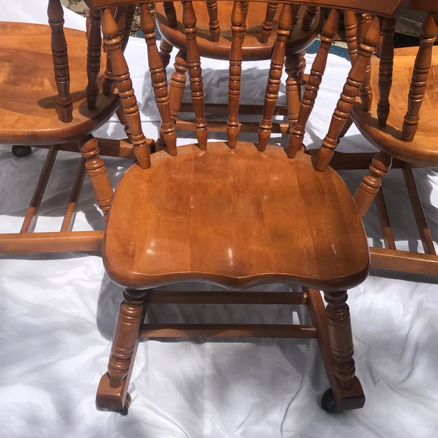 MCM Vintage Tell City Tavern Chairs Rolling Wood Dining Chairs For Sale - Image 10 of 17