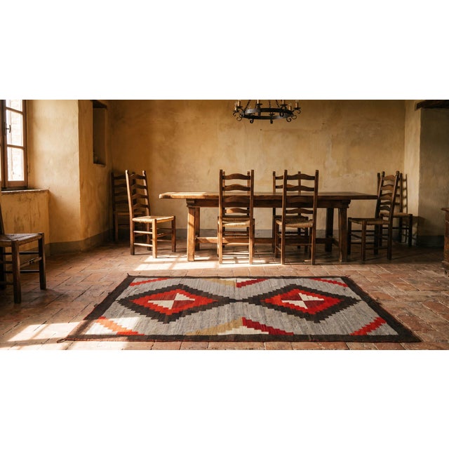 1930s Gray Diamond Tribal Antique N. American Navajo Rug 4 X 5'3" Handknotted Wool Carpet For Sale - Image 11 of 13