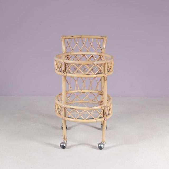 Bamboo Trolley with Glass Tops, Italy, 1950s For Sale - Image 5 of 13