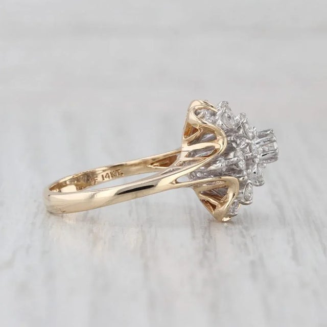 1.03ctw Diamond Flower Star Cluster Ring 14k Yellow Gold Size 6.75 Vintage For Sale In Greensboro - Image 6 of 8