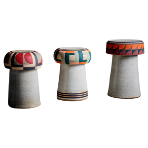 Hand-Painted Studio Ceramic Stools by Kat and Roger, Set of 3