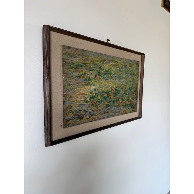 Striking 1960s expressionist abstract oil painting by listed artist Ned Fleishman. This richly textured composition...