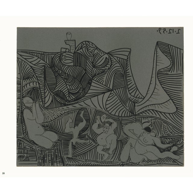 1962 Pablo Picasso Linocut Engraving "Bacchanal With Pair of Lovers and Owl" For Sale