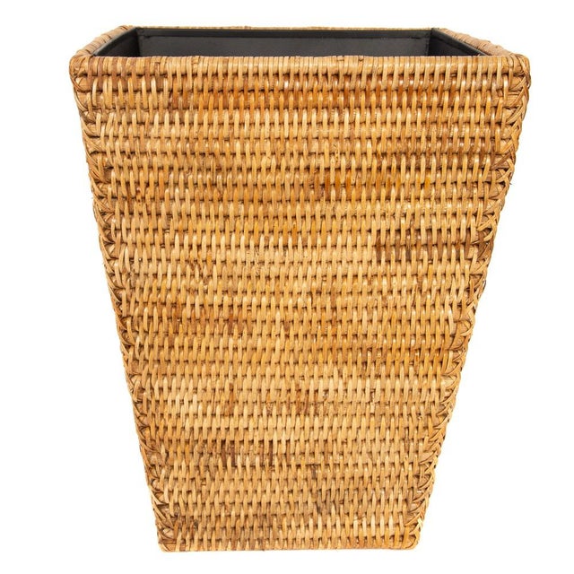 Boho Chic Artifacts Rattan Square Tapered Waste Basket with Metal Liner in Honey Brown For Sale - Image 3 of 7