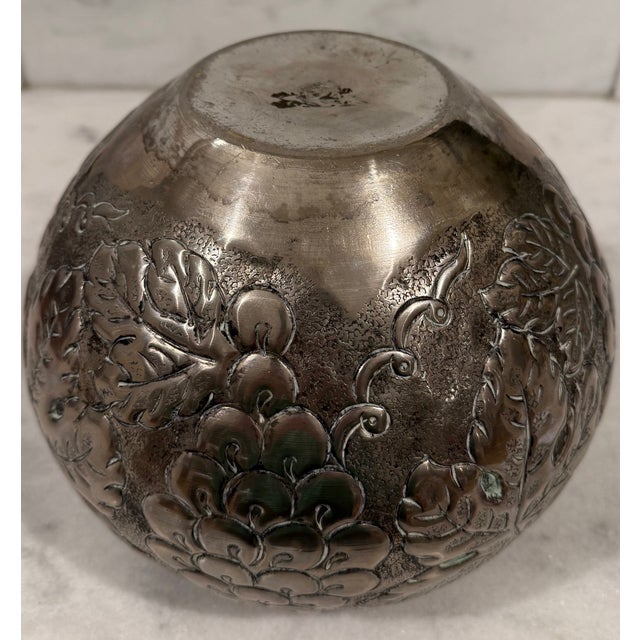 Vintage Repousse Vase With Raised Grape and Leaf Silver Relief For Sale - Image 9 of 14