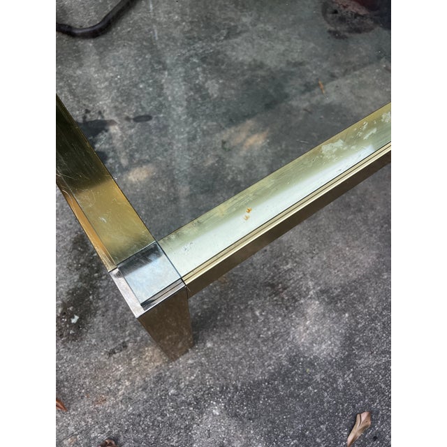 1970s Gold Square Coffee Table With Glass Top For Sale - Image 4 of 4