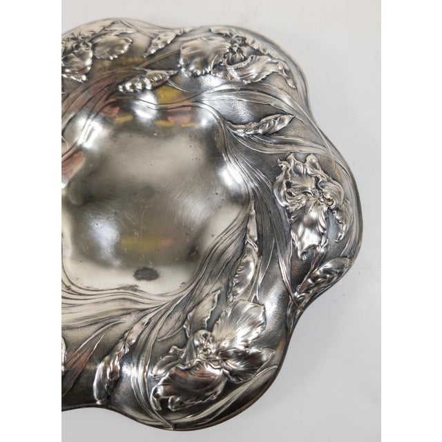 Metal 19th Century Silverplate Art Nouveau Catchall Card Tray With Iris Flowers by James W. Tufts For Sale - Image 7 of 12