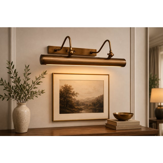 Not Yet Made - Made To Order Handcrafted Solid Brass Picture Light, Antique Brass Double-Arm Adjustable Picture Light For Sale - Image 5 of 9