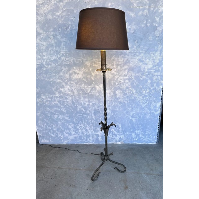 Spanish Silvered Iron Floor Lamp With Twisted Stem and Tripod Base, 1950s For Sale - Image 4 of 12