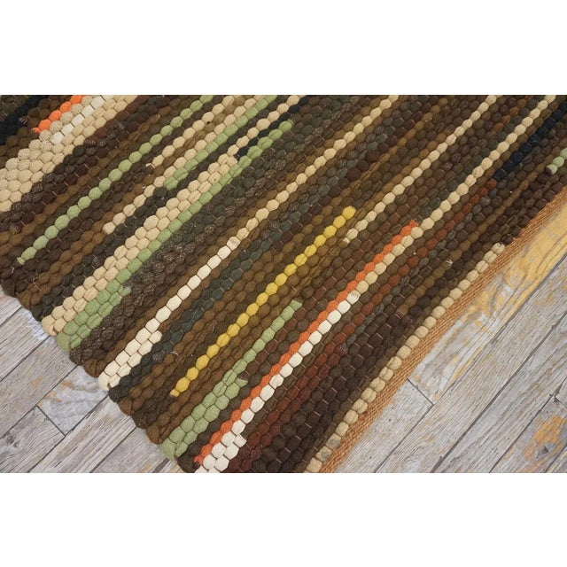 1930s Multi Brown Stripe Folk Art Antique American Braided Rug 3'6'' X 13'9'' Wool Carpet Runner For Sale - Image 13 of 15