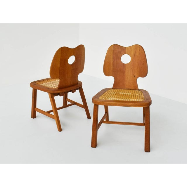 Set of Side Chairs in Carved Wood and Vienna Straw in the style of Jean Boris Royere, France, 1950s For Sale - Image 4 of 12