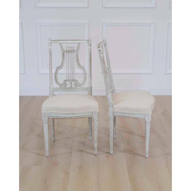 Light Gray Pair of Antique French Neoclassical Painted Chairs in Antique Linen For Sale - Image 8 of 12