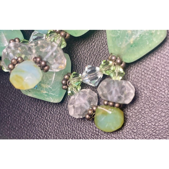 1970s Gemstone Necklace Moss Aquamarine, Faceted White Topaz Rondelles, and Supple Shades of Blue Green Yellow Peruvian Opal For Sale - Image 5 of 10