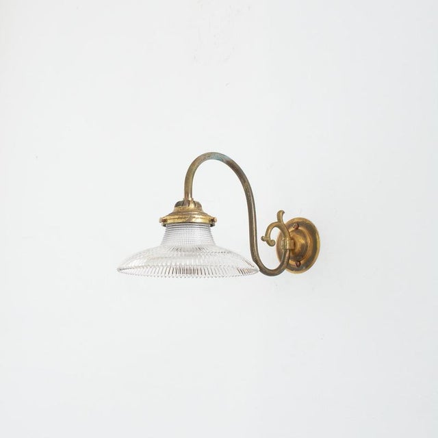 Gold Antique Reclaimed Glass Wall Light from Holophane, 1950s For Sale - Image 8 of 8