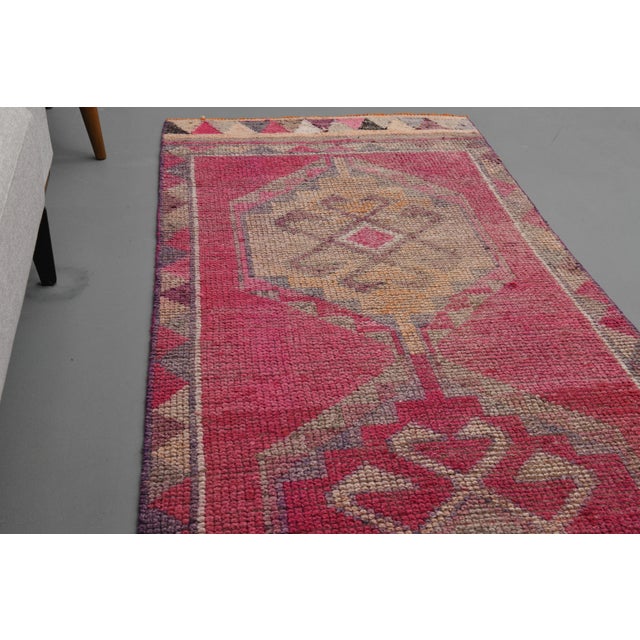 Vintage Turkish Hand-Knotted Wool Cotton Pink Runner Rug For Sale - Image 11 of 12