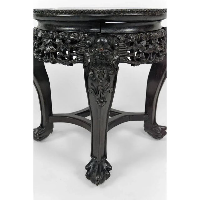Asian Side Table in Wood Carved with Demons and Marble Top, 1880 For Sale - Image 6 of 9