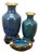 3 Chinese Brass Cloisonne Blue Enameled Floral Bud Vases & Ashtray For Sale