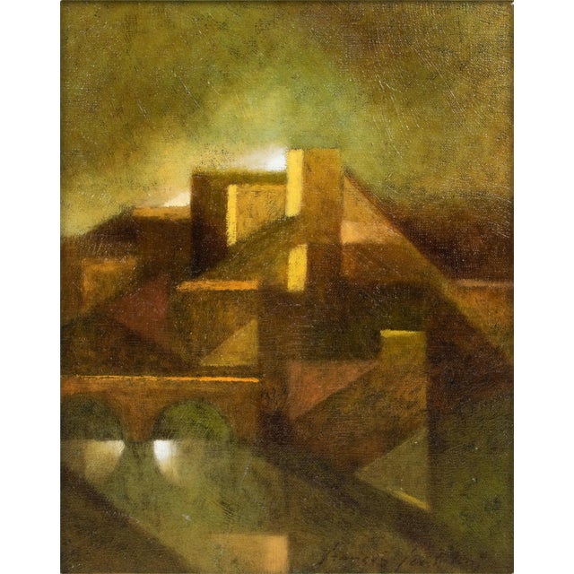 Abstract Chiaroscuro Landscape, Oil on Canvas Painting by Francois Gentilini, 1976 For Sale - Image 4 of 15