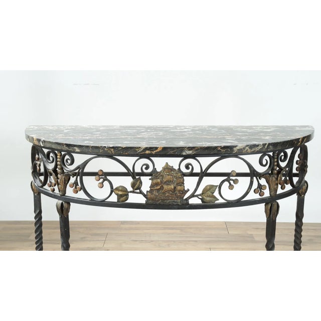 Gothic Early 20th Century Ship -Themed Renaissance Revival Gold & Black Iron Console For Sale - Image 3 of 8
