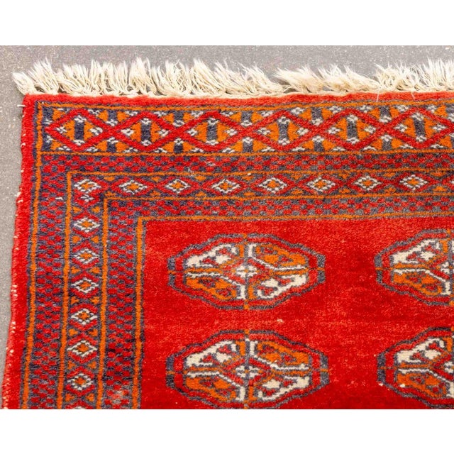 Persian Turkmen Wool Prayer Rug, with geometric pattern on a red ground. 2' 11" L x 2' W. Provenance: From a Connecticut...