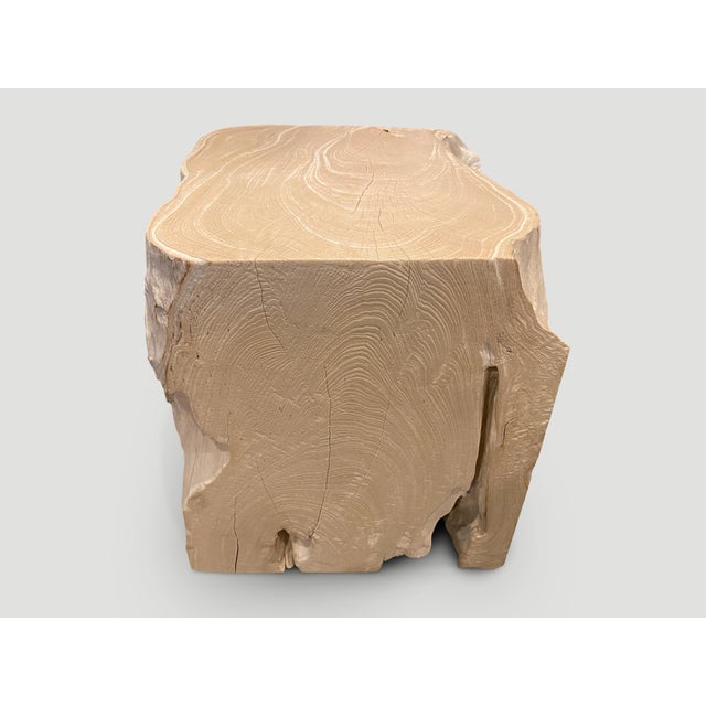 Andrianna Shamaris Minimalist Bleached Teak Wood Side Table For Sale - Image 4 of 18