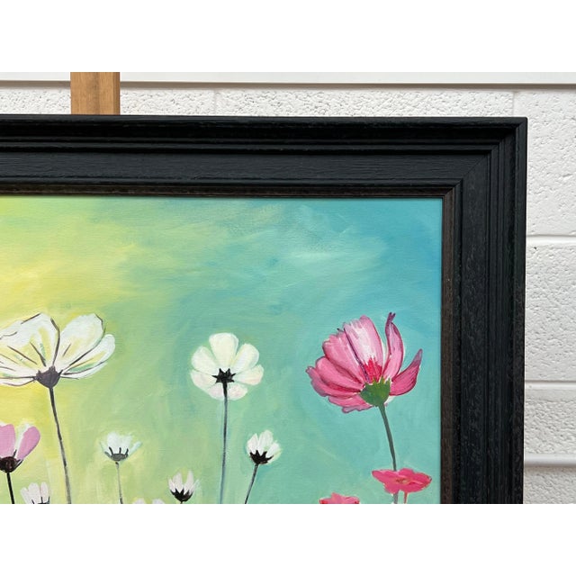 Pink Colourful Design Study of Wild Pink & White Flowers on a Yellow & Turquoise Background, 2023 For Sale - Image 8 of 12