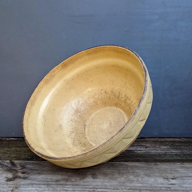 Antique Rustic Yellow Pottery Bowl For Sale - Image 4 of 6