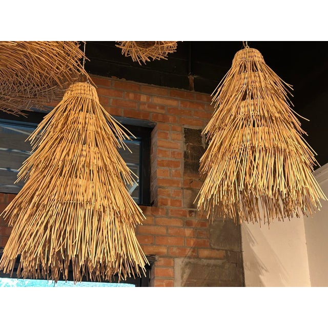 Pair of Conical Shaped French Rattan Pendant Lights For Sale - Image 13 of 13