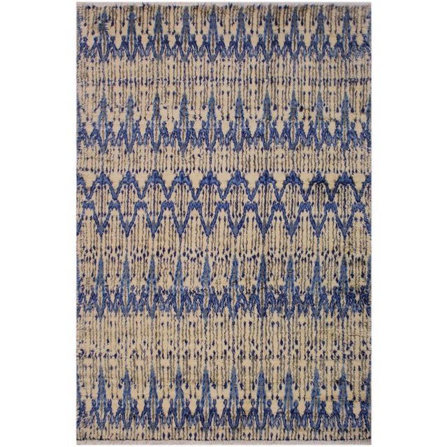 Blue 1990s Shabby Chic Moroccan Blue Wool Rug - 8′10″ × 12′1″ For Sale - Image 8 of 8