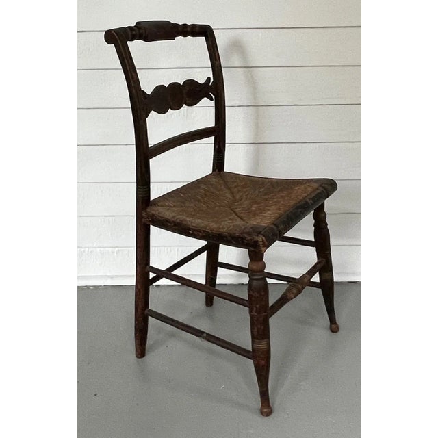 Antique early 19th century American Classical grain painted side chair with rush seat. Original untouched condition - the...